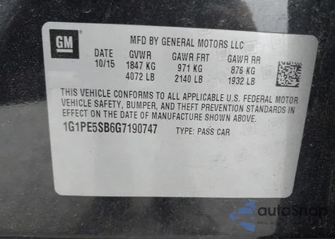 2016 Chevrolet Cruze Limited Lt from USA, damaged, VIN 1G1PE5SB6G7190747